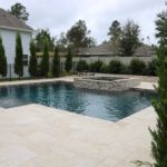 square pool travertine hot tub waterfall